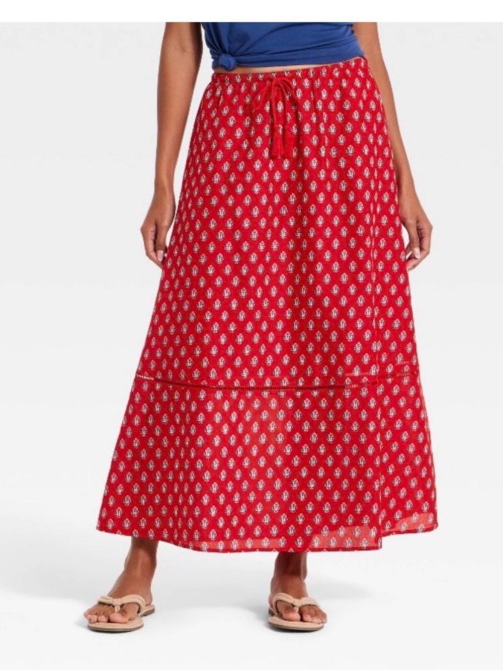 Red Printed Maxi Skirt Women XS Floral Ditsy Boho Pink New Universal Thread